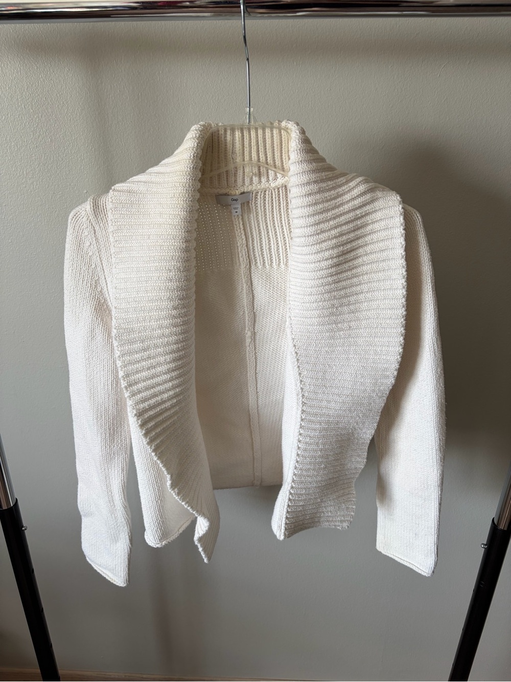 GAP Cream Ribbed Shawl-Collar Open Cardigan